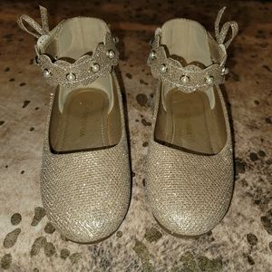 Sparkling Gold Ankle Strap Ballet Flat Shoes - Size 10